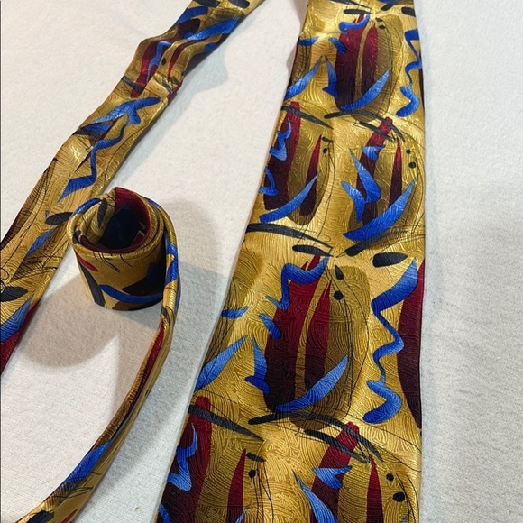 J. Garcia Wetlands 1 Collection Gold and Blue Silk Tie with Classic Stripes - Picture 3 of 9